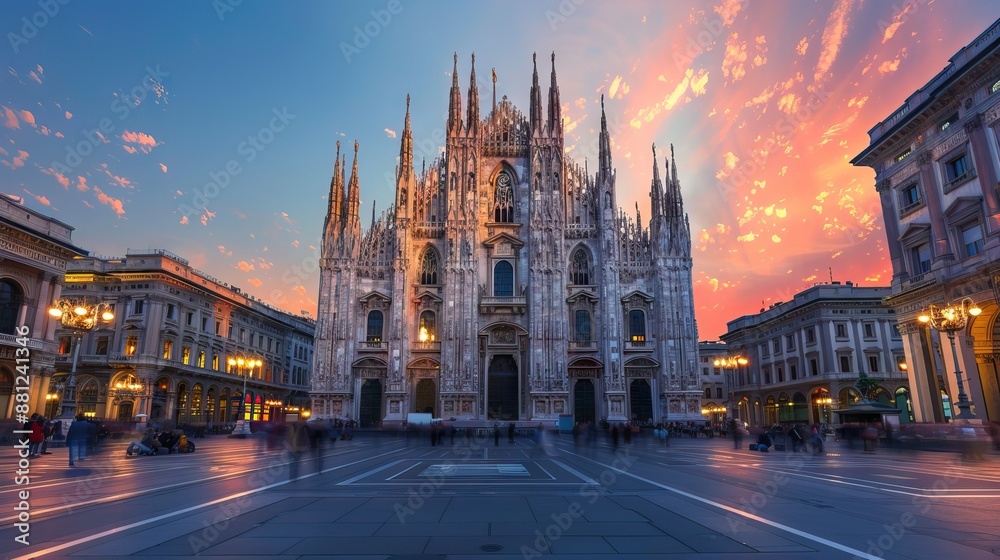 View on entrance to the Cathedral in the evening. AI generated illustration View on entrance to the Cathedral in the evening. AI generated illustration