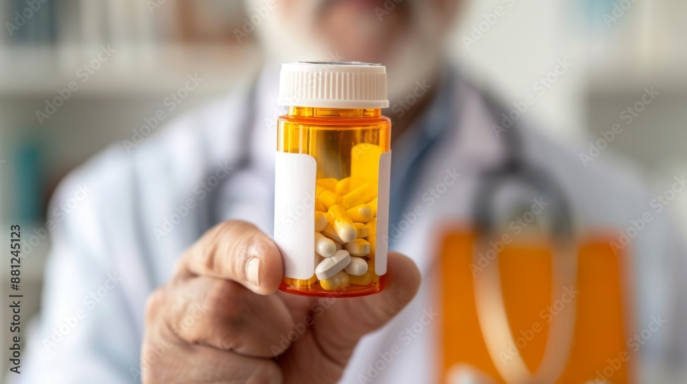 Personalized Medicine Prescription - Patient Holding Medication Bottle with Focus on Label and Instructions Personalized Medicine Prescription - Patient Holding Medication Bottle with Focus on Label and Instructions