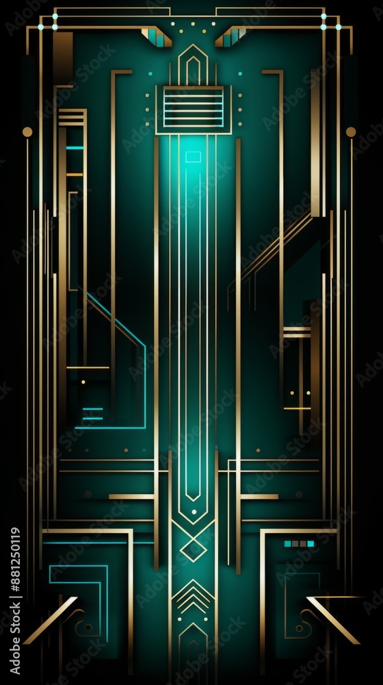A digital artwork featuring a stylized pattern of overlapping lines in gold and teal hues A digital artwork featuring a stylized pattern of overlapping lines in gold and teal hues