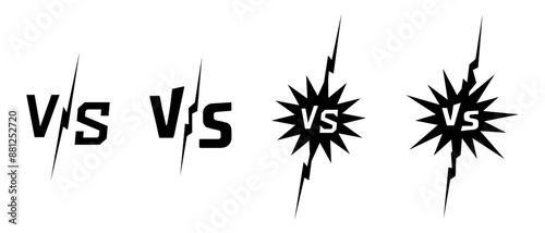 VS Symbol Set - Versus Letters for Sports, Competition, Showdown, Battle, Match, Game - Flat Black and White VS Icons Isolated on Transparent Background
