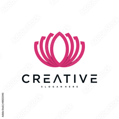 Minimalist lotus logo with unique line art shape. Premium Vector