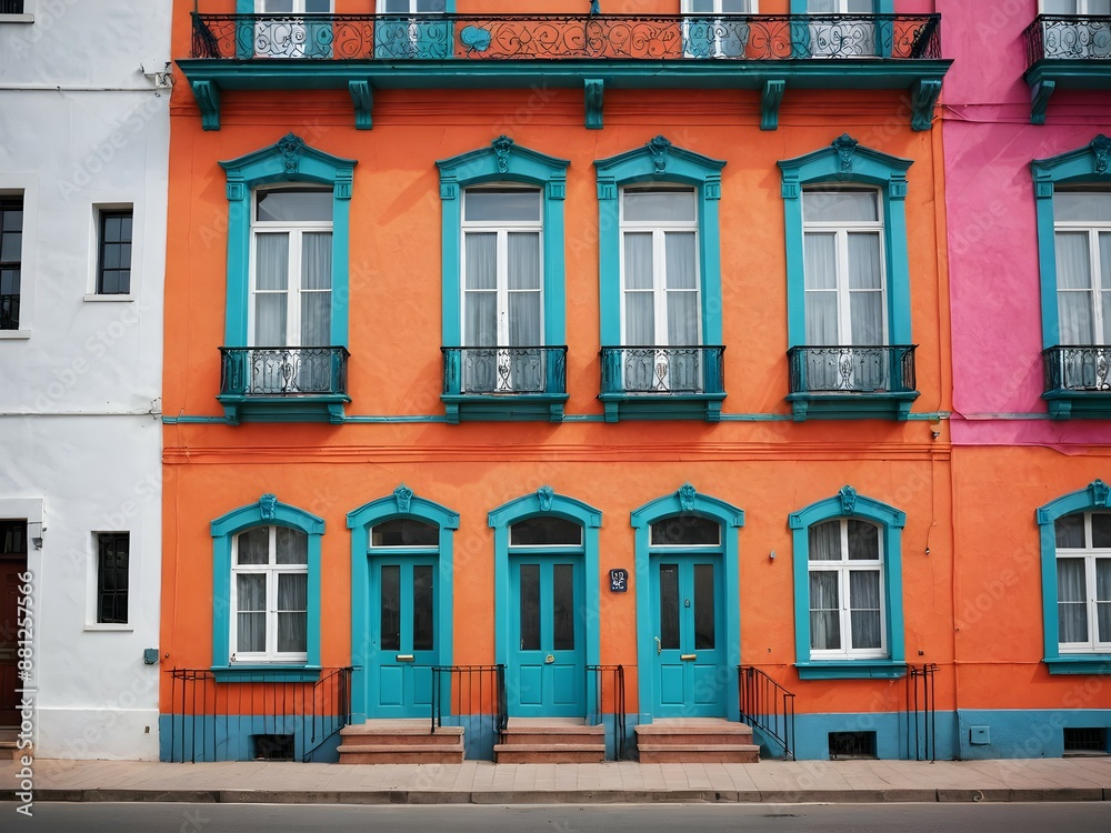 Obraz premium Colorful Facade of Orange and Blue Building