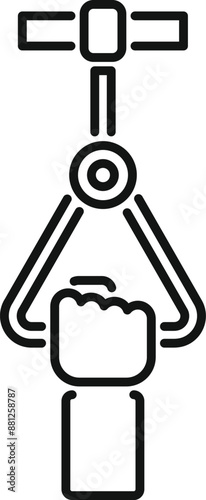Simple line drawing of a factory worker's hand pulling a lever to operate machinery