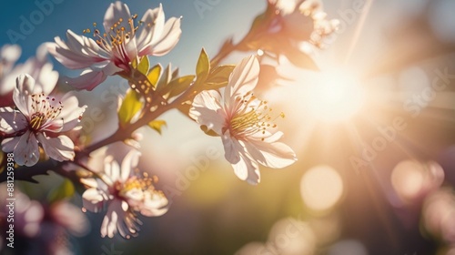 Spring blossom with sun flare