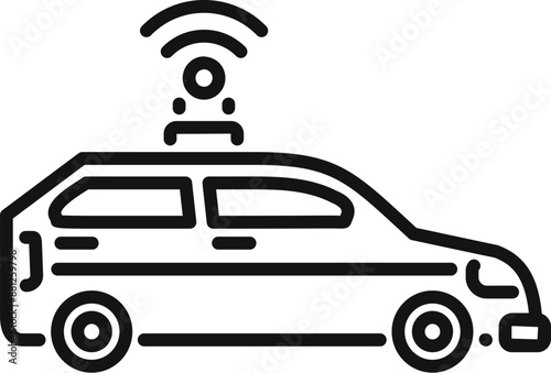 Line icon of a car with an antenna, representing a self driving vehicle using a wireless network