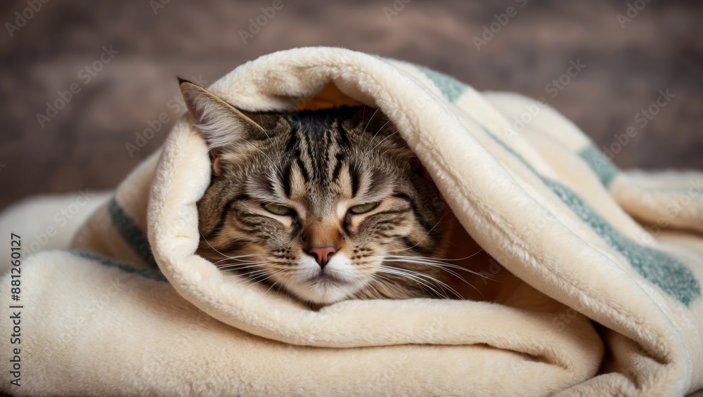 Cat with Blanket and Sad Expression Cat with Blanket and Sad Expression