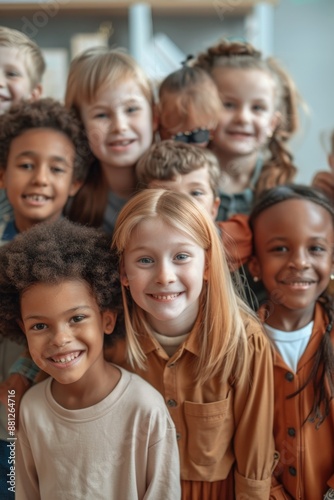 A group of kids smiling and making funny faces during a photography session