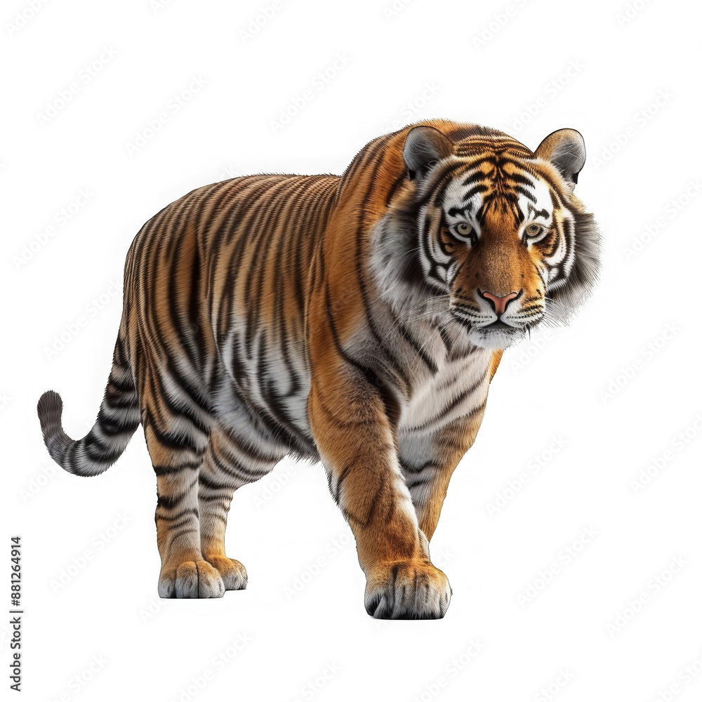 Fototapeta premium Bengal Tiger Walking Isolated on Black Background.