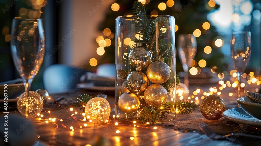 Elegant dinning table set up with christmas decoration Elegant dinning table set up with christmas decoration