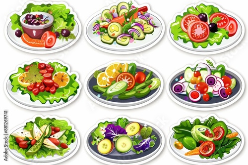 The Vegetarian Delights planner sticker set celebrates vegetarian cuisine with vibrant illustrations of colorful salads