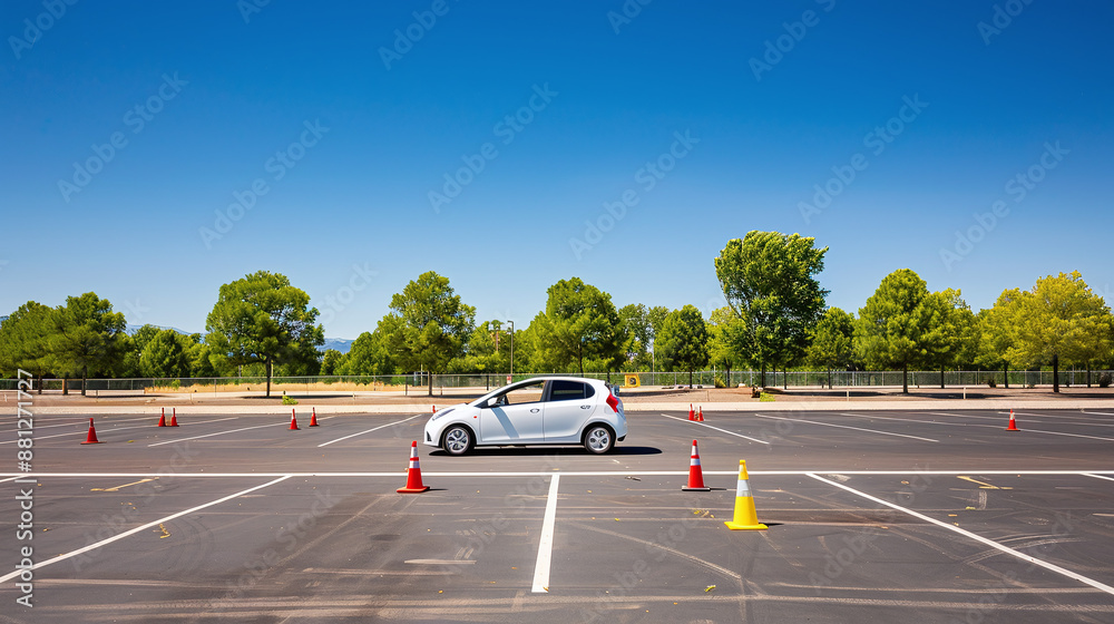 Fototapeta premium New Driver Practicing in a Parking Lot
