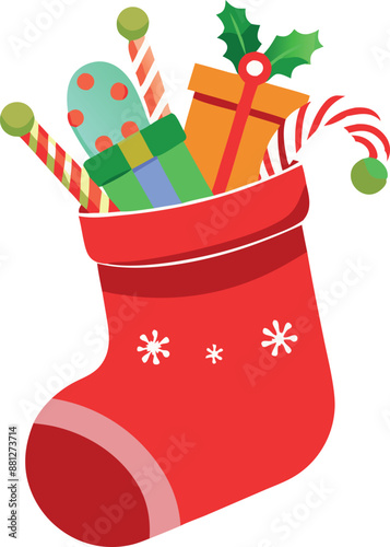 Red Christmas stocking with holly