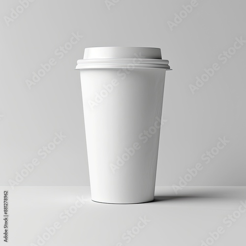 product photo of white paper coffe cup mockup with plastic lid, simple background Job ID: generative ai