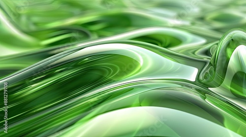 A green wave with a white background. The wave is made of a shiny, reflective material. The image has a futuristic, almost alien-like feel to it