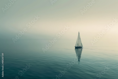 Sailboat in Misty Waters Minimalist Seascape