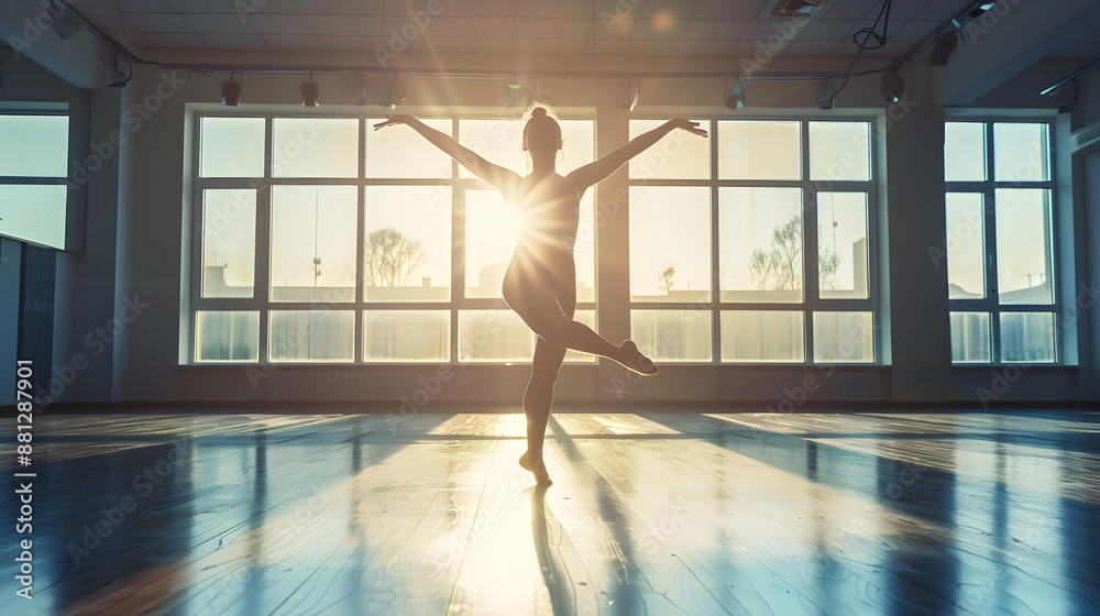 Elegant dancer in a ballet studio, gracefully executing a routine with precision and poise. Elegant dancer in a ballet studio, gracefully executing a routine with precision and poise.