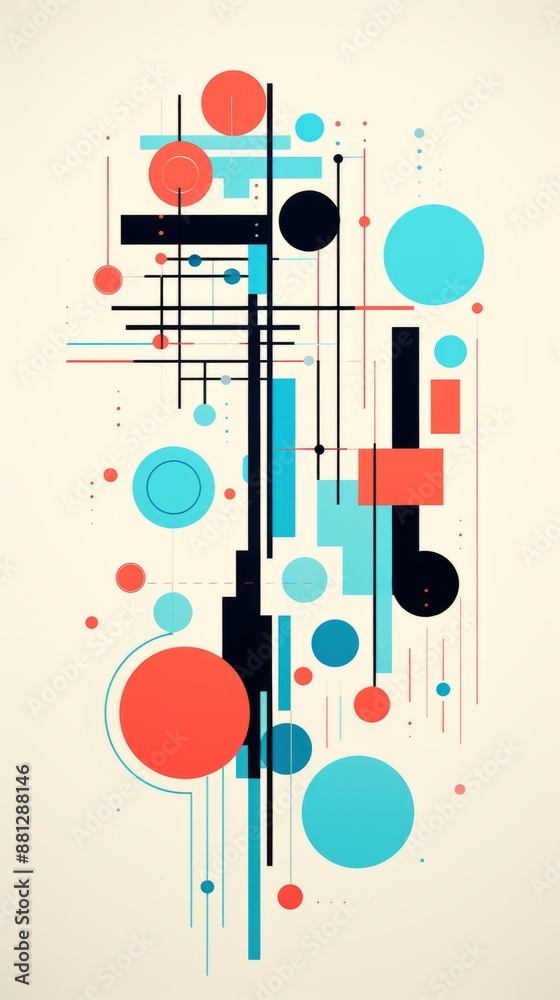 A digital art piece featuring abstract geometric shapes in red, blue, and black A digital art piece featuring abstract geometric shapes in red, blue, and black