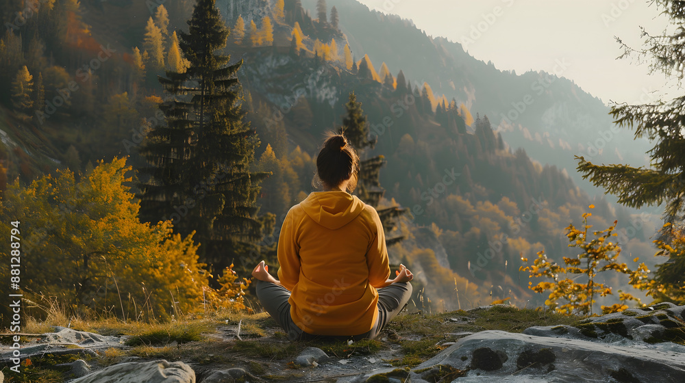 A person sitting cross-legged on a meditation pillow with eyes closed, practicing mindfulness and focus. A person sitting cross-legged on a meditation pillow with eyes closed, practicing mindfulness and focus.