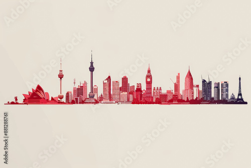 minimalist world landmarks skyline in gradient colors