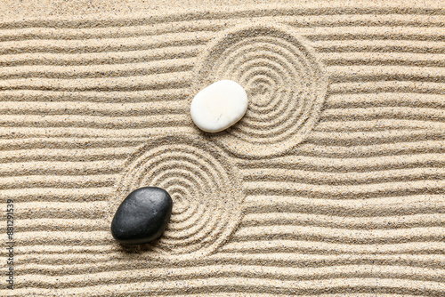 Canvas Print Stones on sand with pattern. Zen concept