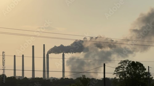 Midwest factory smoke stacks