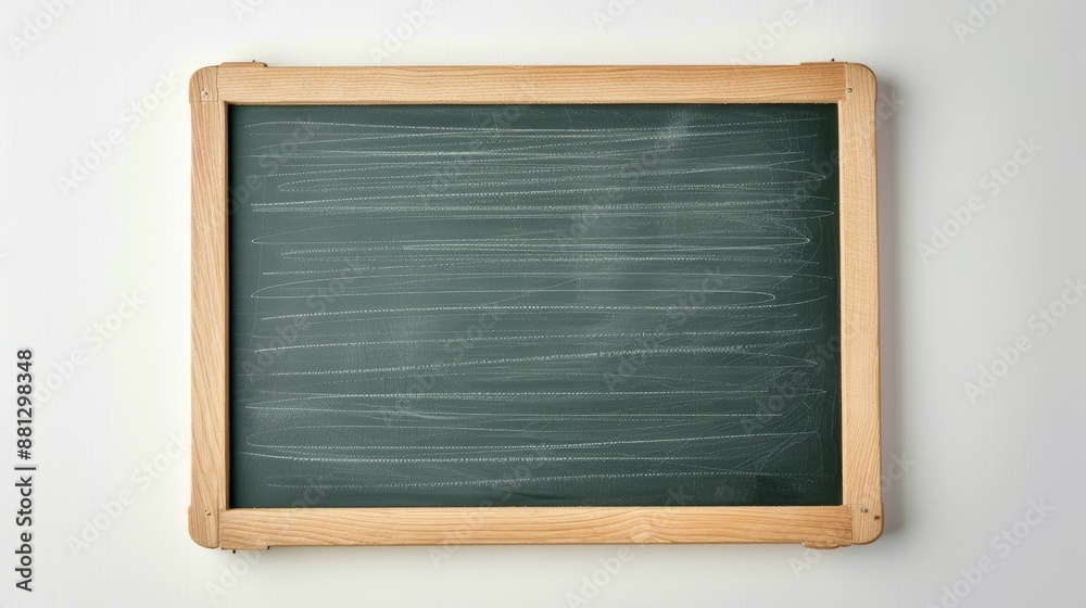 A chalkboard is empty and has a wooden frame A chalkboard is empty and has a wooden frame