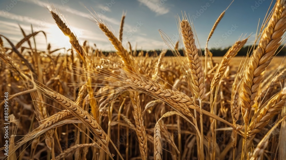 Harvest ready golden grain growing in a farm field Harvest ready golden grain growing in a farm field