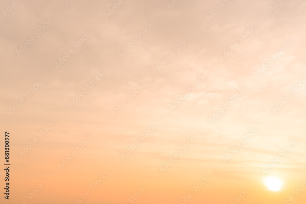 Fototapeta premium Beautiful morning or evening orange sky when sunset or sunrise used as natural background texture in decorative art work