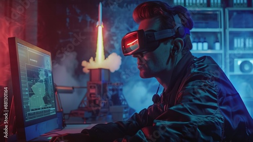 An avid gamer immersing themselves in a virtual universe using highly advanced virtual reality technology, capturing the essence of modern gaming and digital exploration.