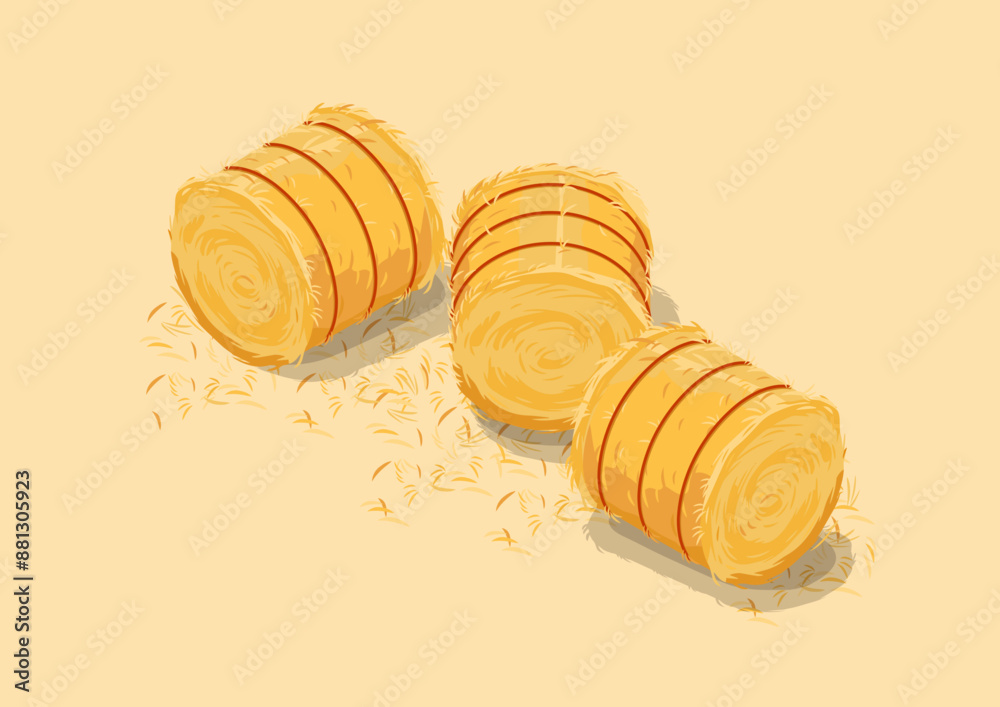 Hays isometric, vector Hay straw bale field Hays isometric, vector Hay straw bale field