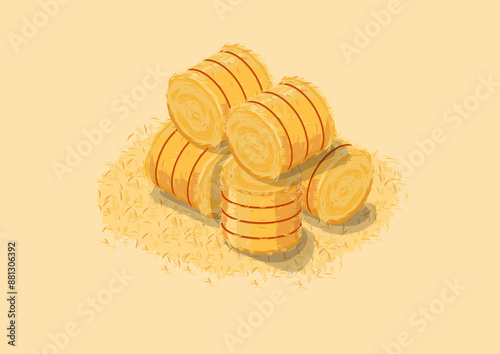 Hays isometric, Hay roll isometric 3d vector image, 
Farm bale isometric vector. Hay straw Isometric hay bale