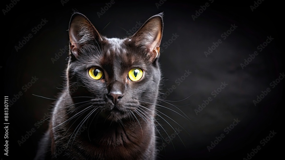 Obraz premium Gorgeous black cat with luminous eyes, in the dark, showcasing its keen senses , black, cat, feline, pet, animal, fur