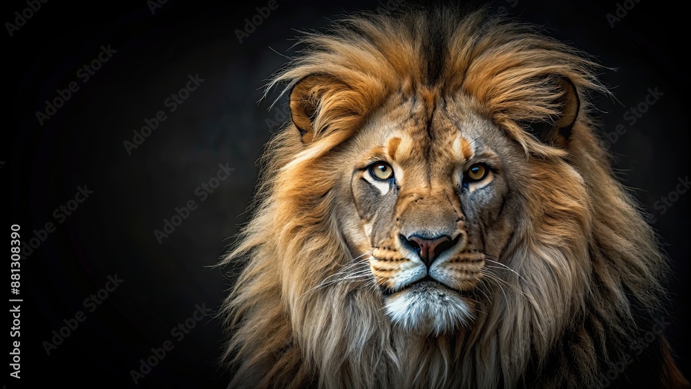 Lion with intense gaze on a dark background, lion, wildlife, predator, fierce, powerful, majestic, king of the jungle, big cat Lion with intense gaze on a dark background, lion, wildlife, predator, fierce, powerful, majestic, king of the jungle, big cat