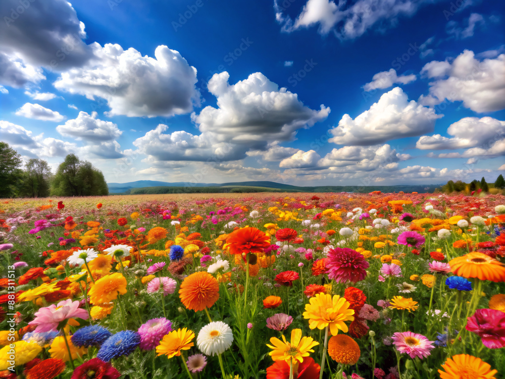 field of tulips, meadow, nature, sky, landscape, spring, summer, poppies, red, flowers, blue, grass, clouds field of tulips, meadow, nature, sky, landscape, spring, summer, poppies, red, flowers, blue, grass, clouds