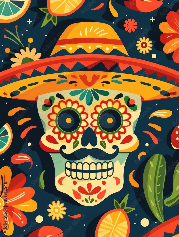 A decorative Mexican skull adorned with flowers A decorative Mexican skull adorned with flowers