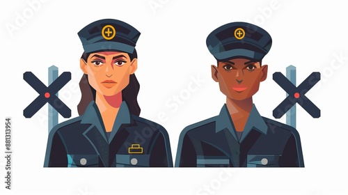 An illustration of two female railway workers dressed in uniform, highlighting the importance of women in the railway industry and the strength they bring to their roles.