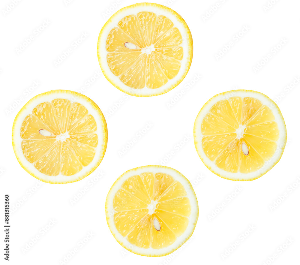 Top view set of yellow lemon halves isolated with clipping path in png file format Top view set of yellow lemon halves isolated with clipping path in png file format