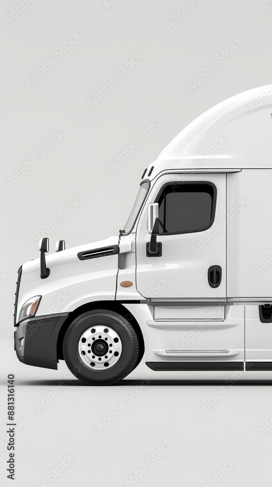Naklejka premium side view of a plain white truck stock photo Truck, Semi-Truck, Side View, White Color,