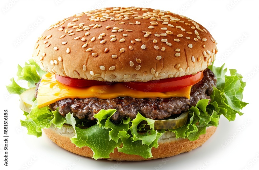 Close-up of a burger with fresh vegetables, herbs and spices on a white background, perfect for advertising a restaurant or fast food app Close-up of a burger with fresh vegetables, herbs and spices on a white background, perfect for advertising a restaurant or fast food app