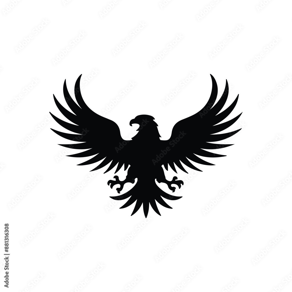 Obraz premium Elegant Eagle Silhouette: Design an elegant eagle silhouette with outstretched wings, emphasizing its majestic and powerful posture, suitable for a luxury brand logo.