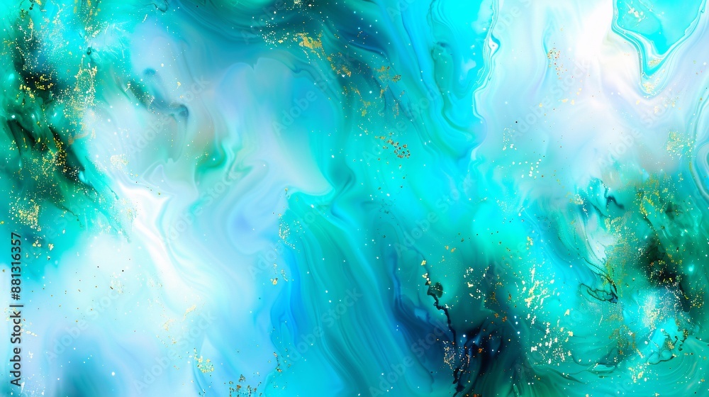 Abstract Swirling Turquoise and Gold Art
