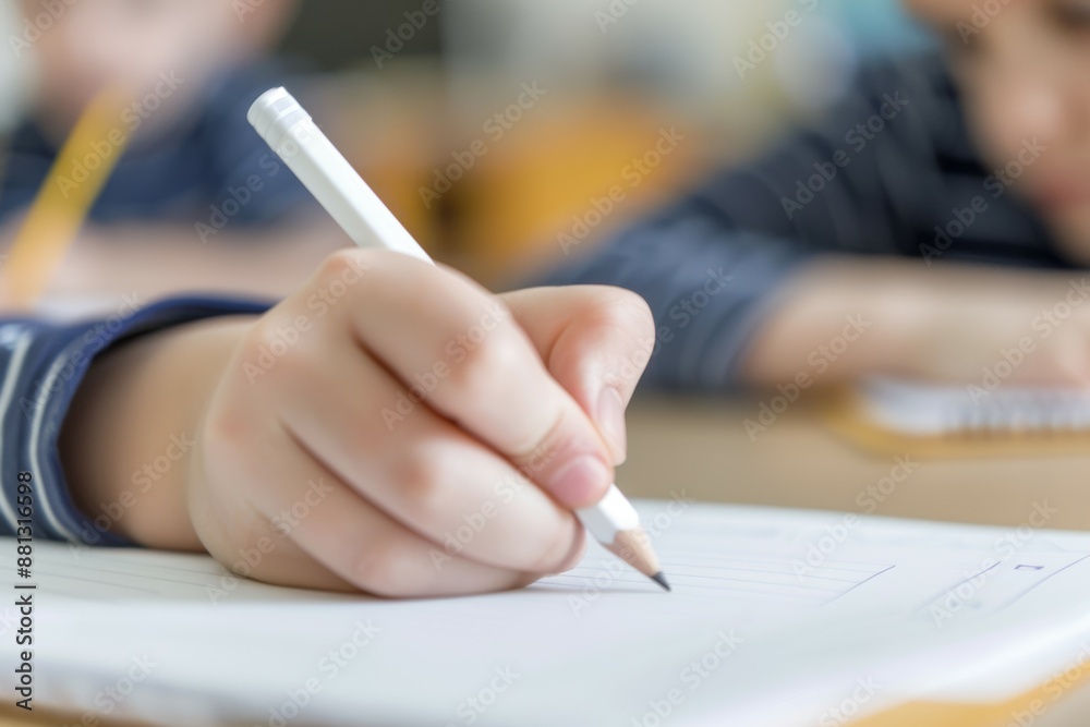 A person is writing with a pencil on a piece of paper A person is writing with a pencil on a piece of paper