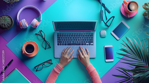 Modern and Stylish Workspaces with Laptops and Tech gadgets.