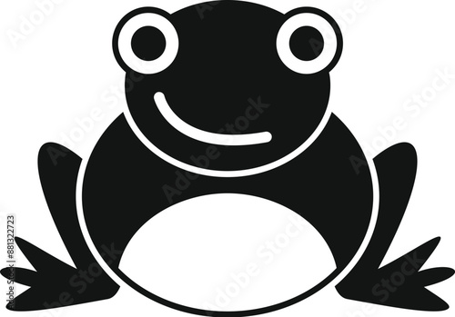 Cartoon frog is smiling in this black and white illustration