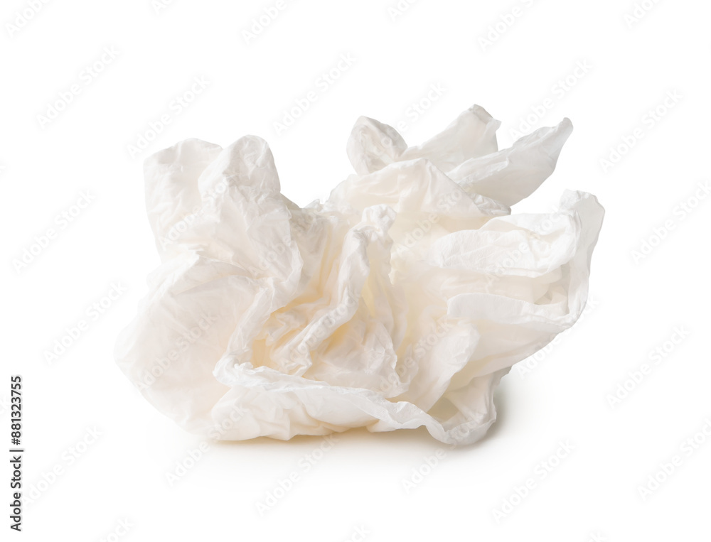 Front view of white screwed or crumpled tissue paper ball isolated with clipping path and shadow in png file format Front view of white screwed or crumpled tissue paper ball isolated with clipping path and shadow in png file format