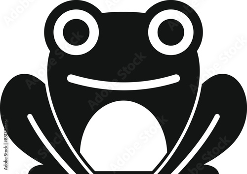 Black and white icon of a toad smiling and sitting down