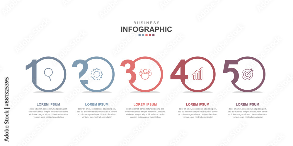 Naklejka premium Infographic Illustration design template with icons and 5 options, workflow layout, icons, diagram, report, web design. Creative, vector, illustration.
