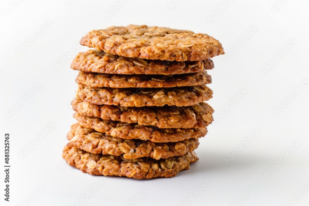 A stack of oatmeal cookies sitting on top of each other, perfect for snacking or gift-giving A stack of oatmeal cookies sitting on top of each other, perfect for snacking or gift-giving