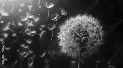 Fototapeta Close-up shot of a dandelion in black and white