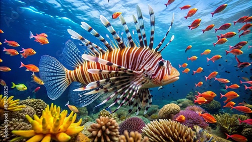 Prickly Yellowspotted burrfish, Cyclichthys spilostylus, inflates body with air or water, displaying threatening spines and eyespot deterrent. photo